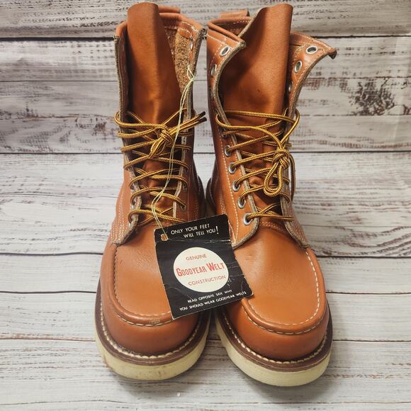 Vtg Texas Steer Mock Toe Work Boot Sz 7 Genuine Leather Oil Resistant NOS - Picture 1 of 16